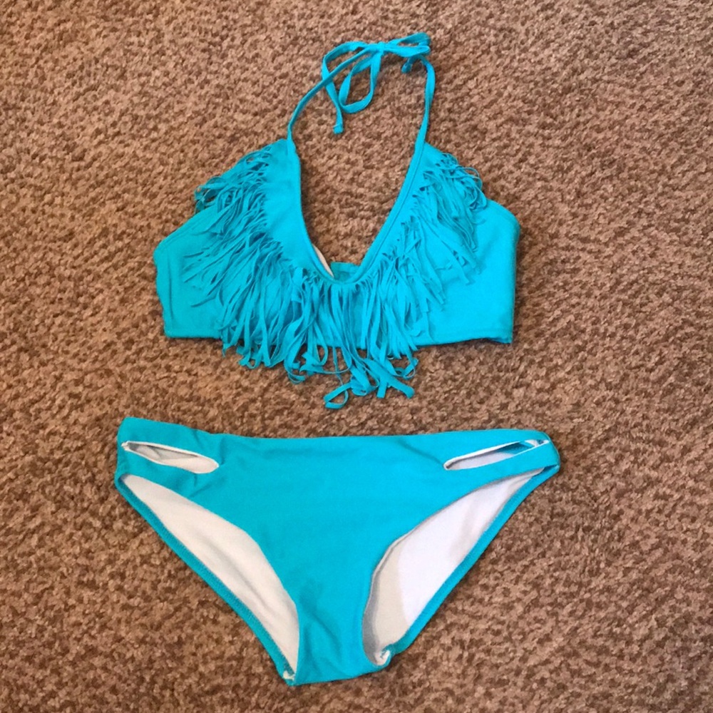 Blue Fringe Bikini -Small